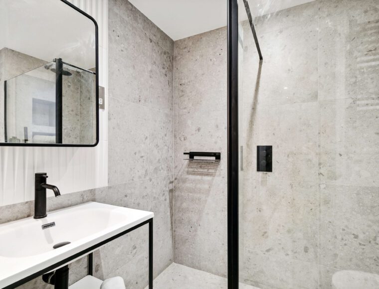 Newly refurbished shower room in London with sink