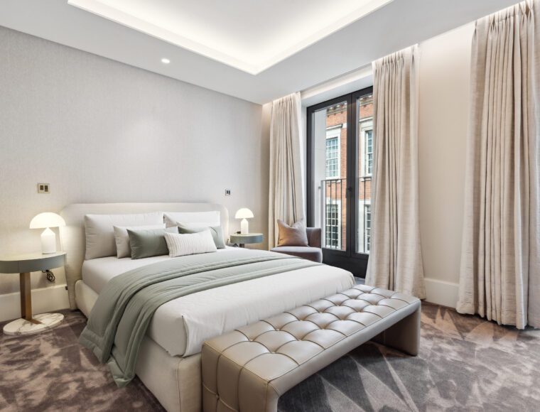 A modern second bedroom in a new build luxury apartments in london
