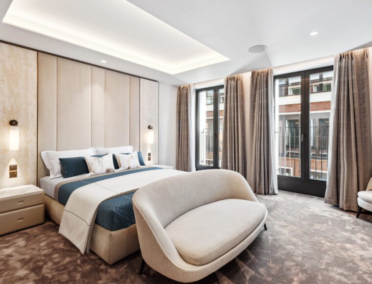 Modern main bedroom in a new build luxury apartments in london